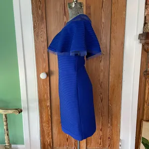 Tadashi Shoji Tobara Pintucked Off Shoulder Ruffle Dress Electric Blue~ XS 🧡🎀 thumbnail 7