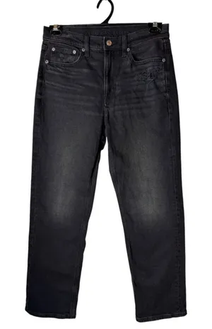 American Eagle Jeans Women 6 Washed Black Mom Jeans Straight Distressed Stretch‎ thumbnail 1