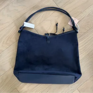 Anthropologie Mali + Lili Knotted Faux-Suede Tote Bag - Navy Blue - NWT thumbnail 4