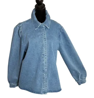Coastal Cowgirl Western Puff Sleeve‎ Denim Shirt Jacket Womens XL BOHO Shacket thumbnail 1