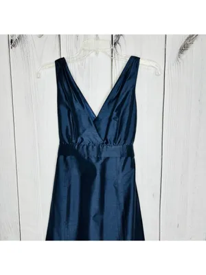 Jenny Yoo Silk Chiffon Navy Blue Gown Formal Evening Dress Sleeveless Sz 0 thumbnail 2