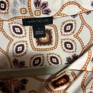 Ann Taylor Cream and Brown Notched Collar Button Down Shirt thumbnail 3
