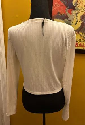 Zaful White Ribbed Slinky Long Sleeve Cropped Corset Style Top Size XL thumbnail 2