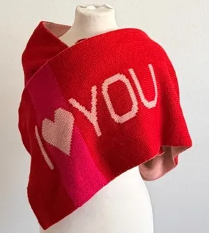Aeropostale Scarf‎ Red Pink I Love You Graphic Knit Valentines Day Accessory thumbnail 1