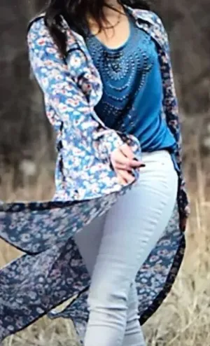 Haute Hippie‎ NWOT Long Sleeve Blue Floral Buttoned Midi Dress Size Small thumbnail 1