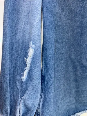 Dokotoo Brand Blue Distressed Denim Button Down Shacket Nwts Size Small thumbnail 8