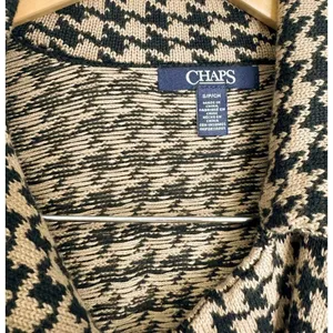 Chaps Houndstooth Knit Moto Jacket Tan Black Asymmetrical Zip Sweater Size Small thumbnail 6