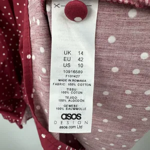 Asos Design‎ Red Burgundy Cotton White Polka Dot Babydoll Mini Dress Size 10 thumbnail 5