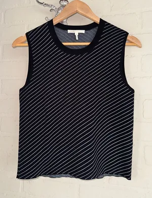 Maje Black and White Striped Sleeveless Knit Tank asymmetrical stripe 2 thumbnail 1