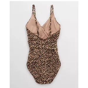 Aerie Swimsuit Womens Small Brown Leopard One Piece Belted Wrap Tie Waist Lined thumbnail 4
