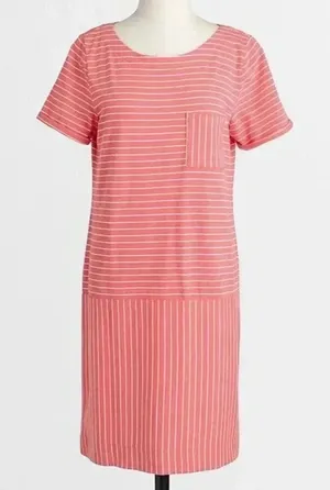 Jcrew knit midi T-shirt dress pink stripes‎ size Small Cotton thumbnail 1