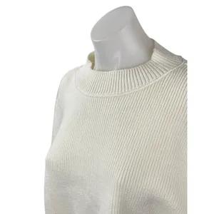 Free People Women's White Cream Ribbed Knit Mock Neck Cropped Sweater Top Sz XS thumbnail 2