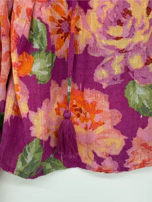 RACHEL Rachel Roy Pink Floral V-Neck Tassel Peasant Blouse thumbnail 3