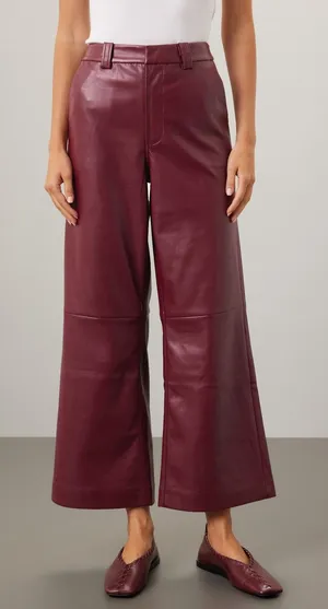 Joe's Jeans Mia Vegan Leather Pants Burgundy Wide Leg Cropped High Rise 31 thumbnail 1