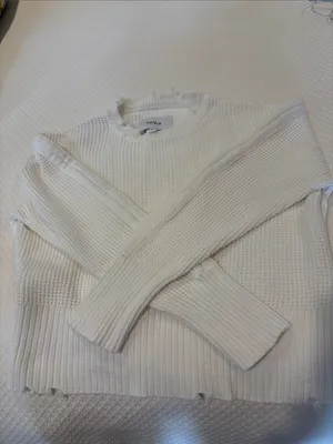 Pistola White Distressed Waffle-Knit Crewneck Sweater thumbnail 5