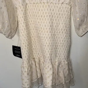 Lulus gold shimmer dot ruffle mini dress NWT size‎ small thumbnail 8