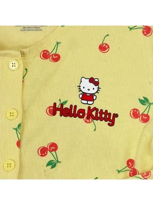 Hello Kitty Cardigan Sz M Yellow Ribbed Baby Doll Cropped Long Sleeve Button up thumbnail 7