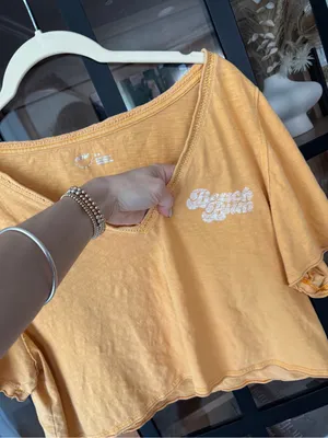 Aerie cropped beach bum tee top tangerine short sleeve vneck thumbnail 5