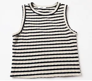 Cream & Navy Striped Textured Tank Top thumbnail 1