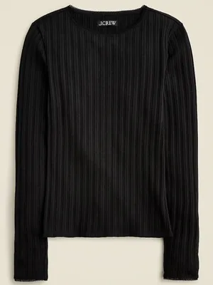 J. Crew Pointelle Ribbed Crewneck Long Sleeve T Shirt Scallop Trim Medium thumbnail 1