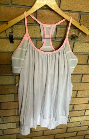 Lululemon No Limits Tank Grey & Pink Striped Tank Top Size 10 thumbnail 1