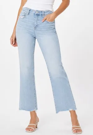 American Eagle Outfitters Jeans Womens 8 Blue Denim Next Level Stretch Raw Hem thumbnail 1