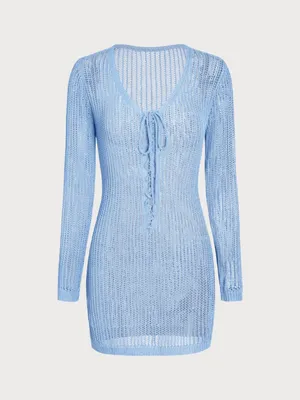 Berlook Blue Knit Crochet beach Cover-up dress thumbnail 5
