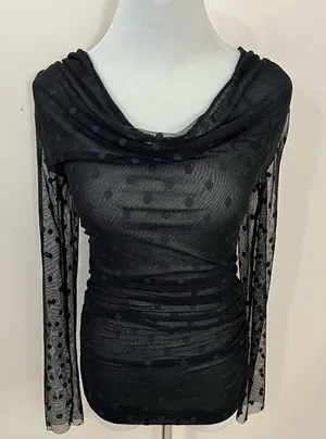 White House Black Market Y2K Sheer Mesh Polka Dot Top XS thumbnail 1