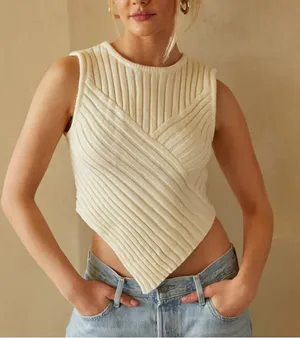 American Threads- ivory off white cream robin sleeveless knit sweater tank top thumbnail 1