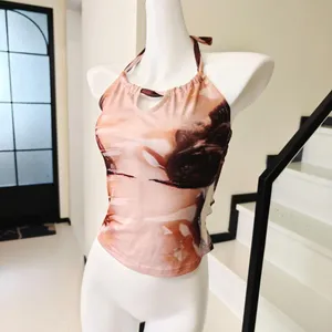 Abstract Figure Print Halter Cami Top Keyhole Cutout  thumbnail 3