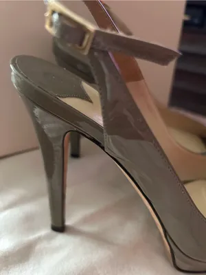 Jimmy Choo Vertigo Patent Leather Slingback Peep-Toe Pumps Pebble Palladium thumbnail 5