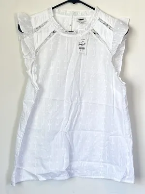 NWT J. Crew White Flutter-Sleeve Cotton Clip Top - Size: Large thumbnail 2