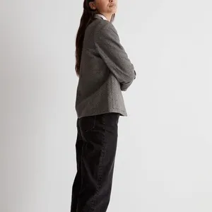 NWT Madewell Wool Crop Dorset Blazer Jacket Geo Herringbone Grey Size Medium thumbnail 3
