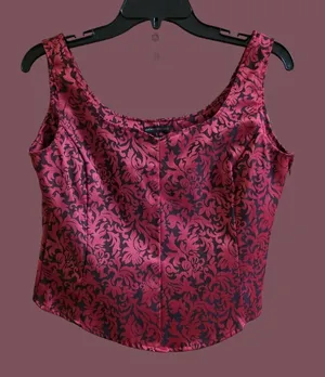 Vintage New York & Company Red & Black Damask Corset Top thumbnail 1