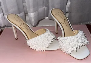 Jessica Simpson White Fringe Olya Sandal heel thumbnail 2