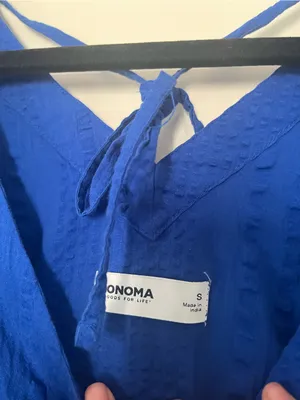 Sonoma 100% Cotton Gauze Blue Tiered Swing Mini Dress Small Coastal Resort Beach thumbnail 4