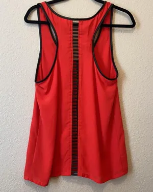 Red Day Trip Tank with Black Pleather Detail thumbnail 3