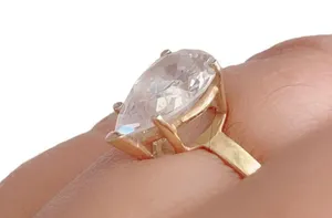 14K 14KT Yellow Gold PEAR SHAPED CZ Cubic Zirconia Engagement Gift Ring Sz 7.5 thumbnail 5