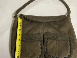 Vintage Brown Faux Suede Shearling Trim Handbag Boho Hobo Shoulder Bag Purse thumbnail 3