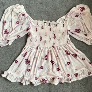 free people floral mesh smocked top thumbnail 3