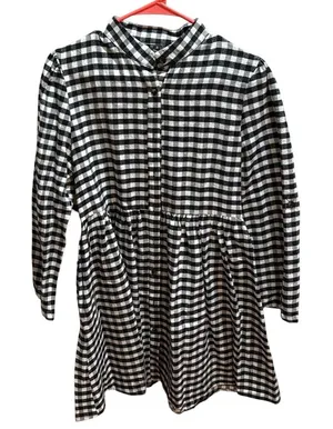 FANCYINN Womens Black White Gingham Plaid Button Down Mini Shirt Dress‎ Small thumbnail 1