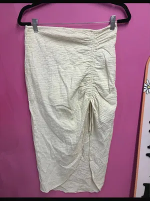 Free People Natural Cerine Ruched Midi Skirt Ivory Gauze Size 10 thumbnail 3