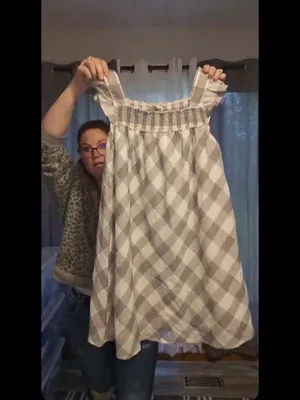 Hem & Thread White and Taupe Plaid Smocked Sundress thumbnail 6