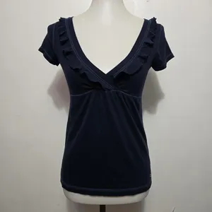 Hollister Navy Blue Ruffle V-Neck Babydoll Knit Top Small Coquette Y2K Aesthetic thumbnail 2