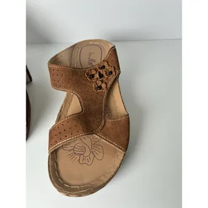 Womens Orthopedic Wedge Sandals Casual Tan Brown Floral Slides Size 8.5 40 EU‎ thumbnail 5