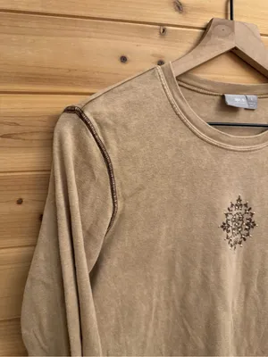 Vintage Y2K Large Tan Acid Wash Long Sleeve Cotton Bedazzled Shirt thumbnail 5