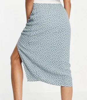 Abercrombie & Fitch Polkadot Midi Skirt ruched slit thumbnail 3