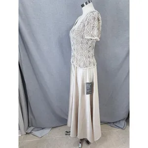 Vintage Stenay Beaded Silk Gown Ivory Geometric Seed Pearl Bodice Formal‎ Maxi 8 thumbnail 10