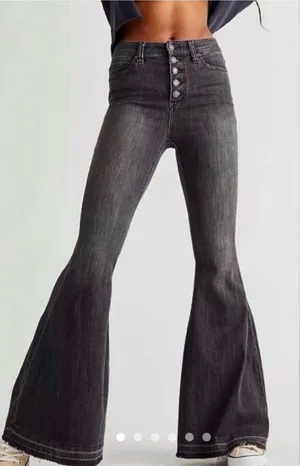 NWOT Free People Irreplaceable Button Front High Waisted Bell Bottom Flare Jean thumbnail 1