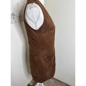 Vintage Mossimo Faux Suede Mini Shift Dress Brown V-Neck Pockets S/P Boho Earthy thumbnail 6